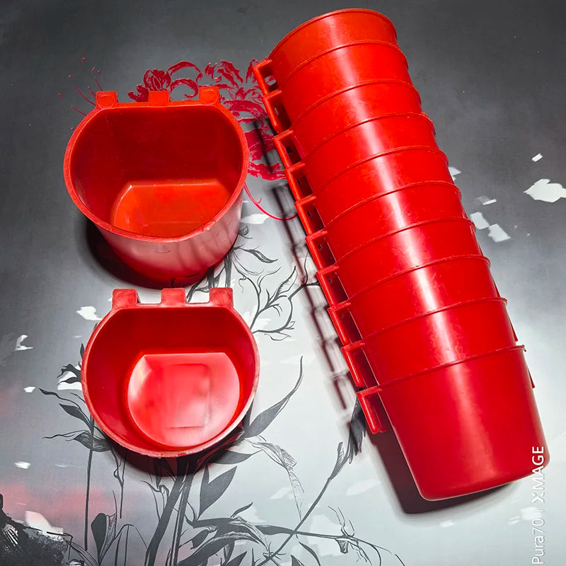 Hanging Poultry Water Feeder Cups Plastic Cage Bowls Hooks Chicken