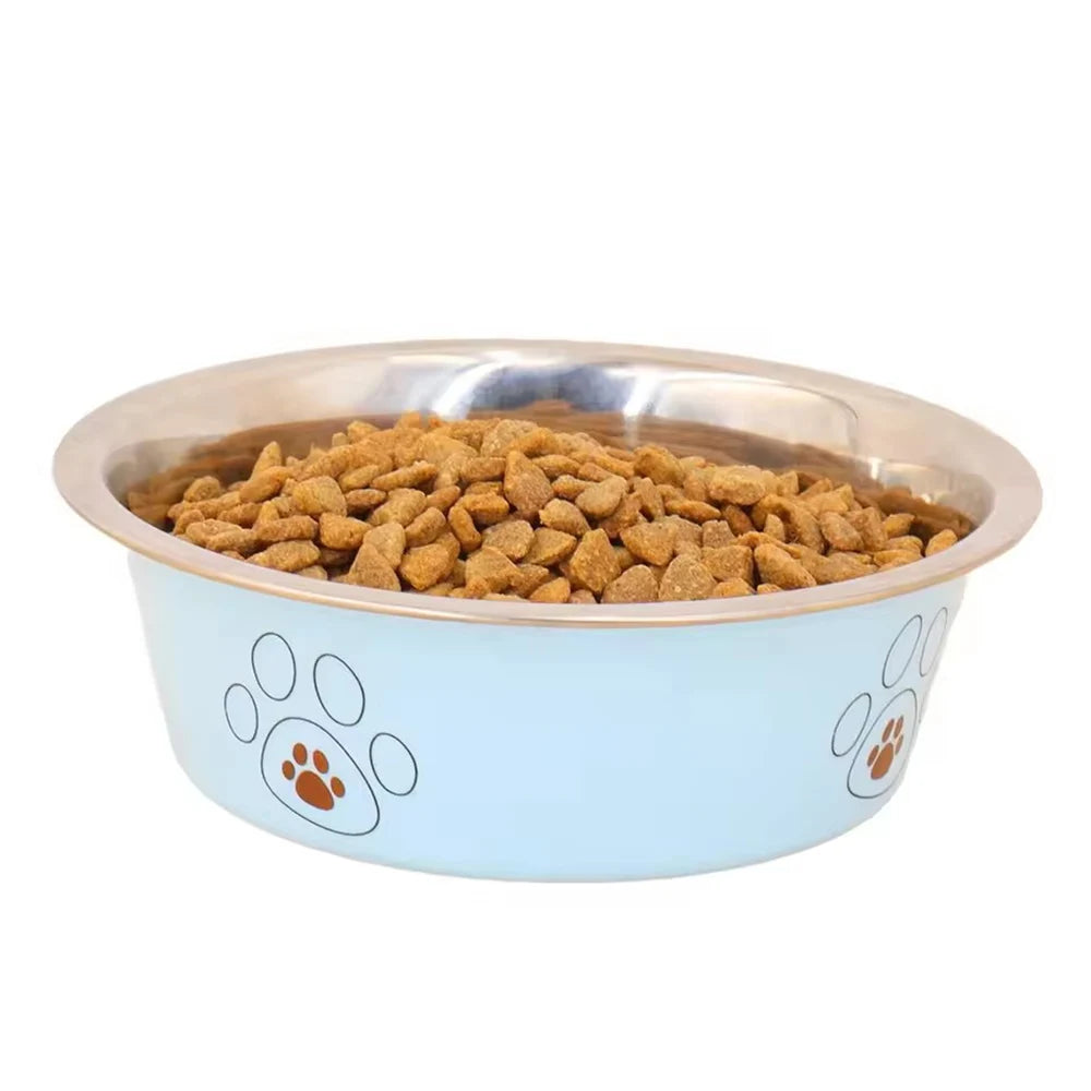 Pet Stainless Steel Footprint Dog Bowl Anti-tip Non-slip Cat Cartoon Zpaxo Blue XL