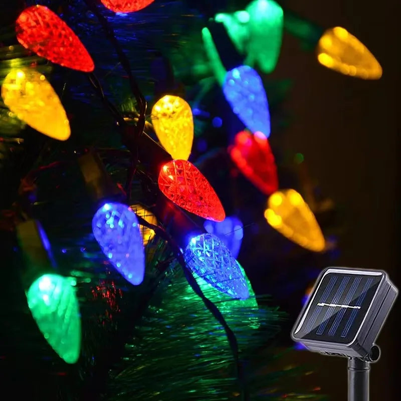 Outdoor Solar Powered Strawberry LED Christmas String Lights Waterproof Garden Fairy Tree Decorative Lamp for Patio Yard Holiday Zpaxo RGB 12M100LED China Mainland