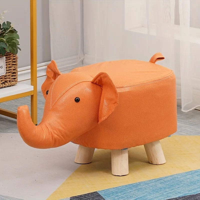 1 Elephant Stool Children's Animal Cute Creative Solid Wood Zpaxo orange