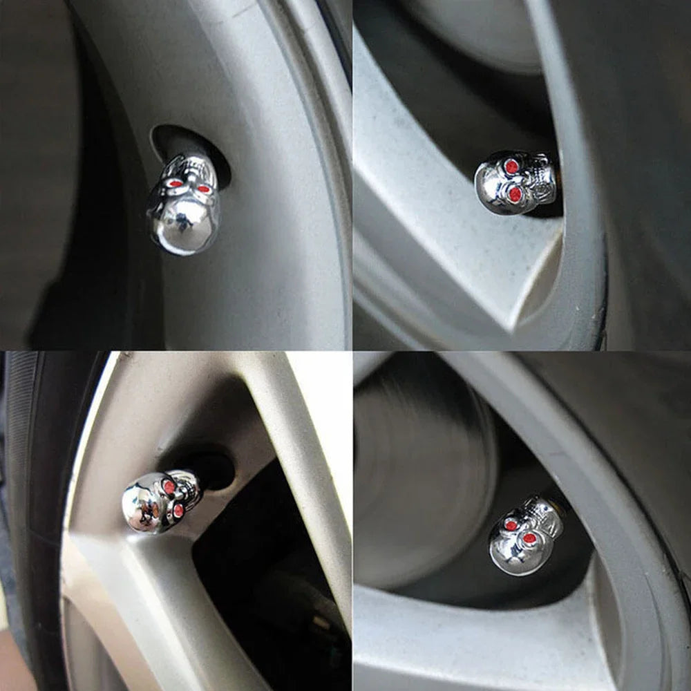 Skull Tire Valve Stem Caps – 4-Pack ABS for Cars & Bikes