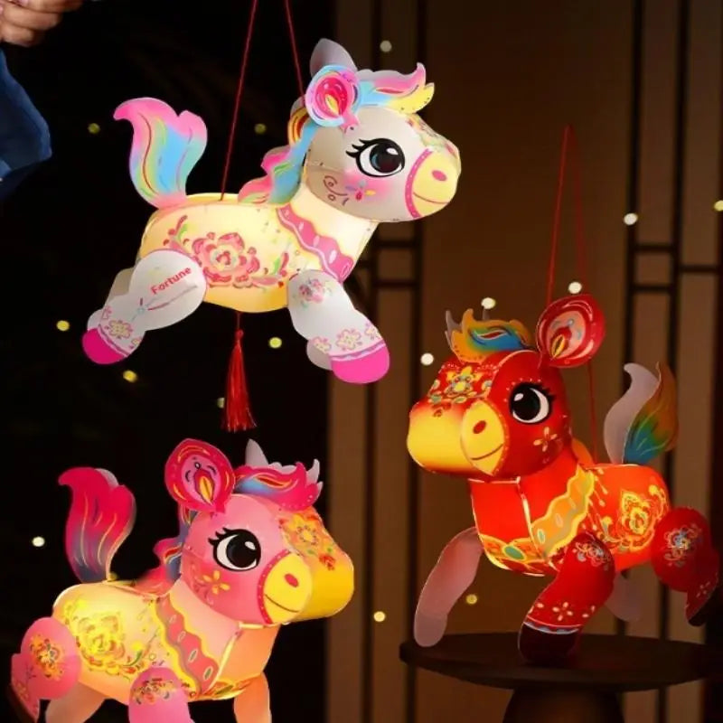 Handcrafted Cartoon Horse Pattern Lantern DIY Spring Festival Glowing Zpaxo