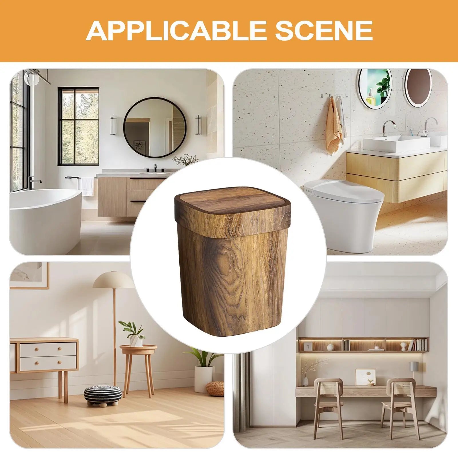 Trash Can Kitchen Canteen Rectangle Garbage Bin 12L Swing Lid Trash Can for Laundry Room Apartment Living Bedroom Corner Zpaxo