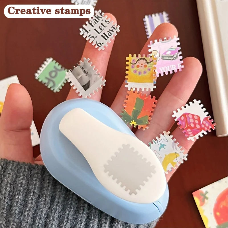 Blue DIY Stamp Border Punch Shape Craft Embossing Machine Round Hole