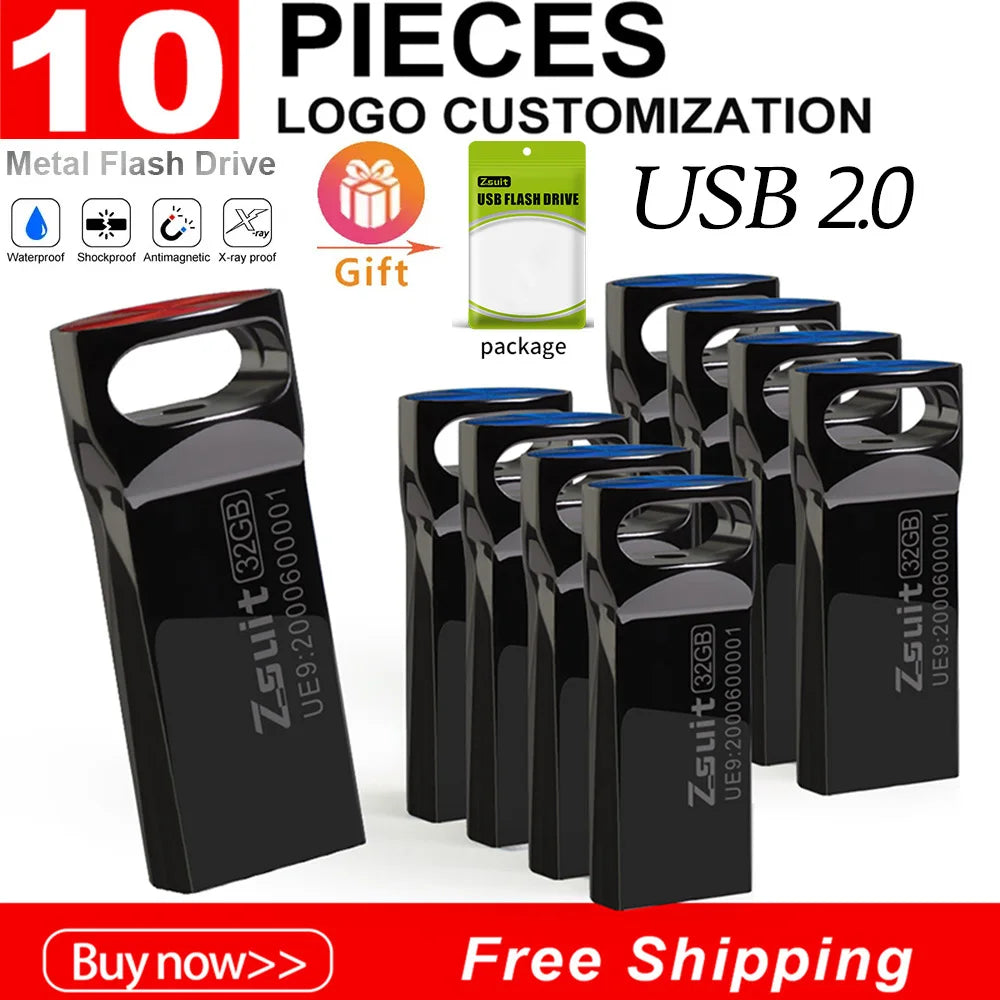 Zsuit 10Pcs/lot USB Flash Drives 64GB Mini Metal Real Capacity 128GB Memory Stick Pen Drive 32GB custom Logo Storage U Disk Zpaxo