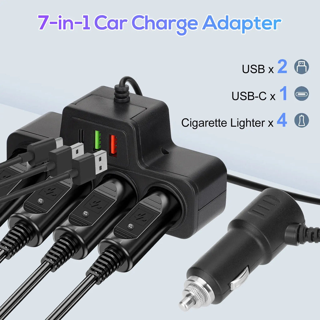 120W 1 Car Charger Adapter PD 4 Socket Cigarette Lighter Splitter