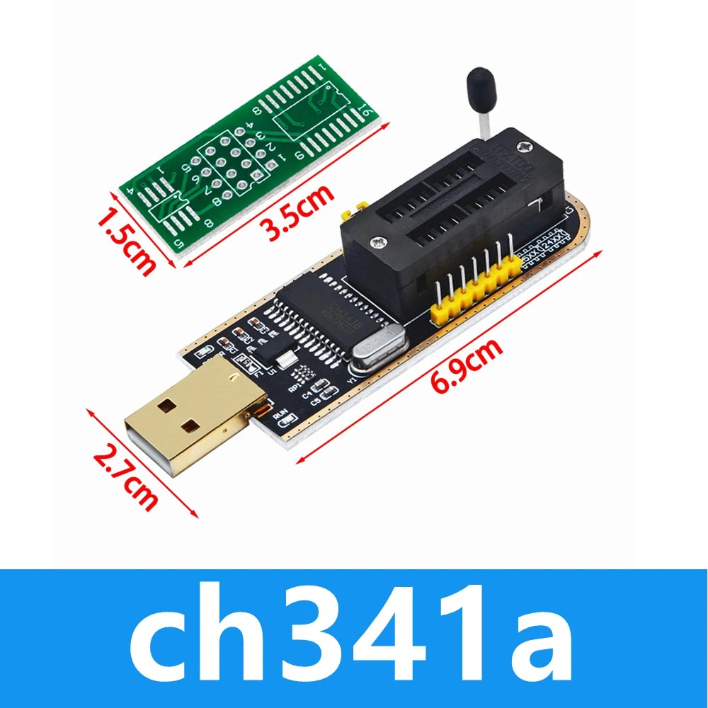 ‌CH341A USB EEPROM/BIOS Programmer Kit – Clip-On SOIC8/SOP8 Test Clip for 24CXX/25CXX/93CXX Series | 3.3V-5V Auto-Detect & 1.8V Zpaxo ch341a
