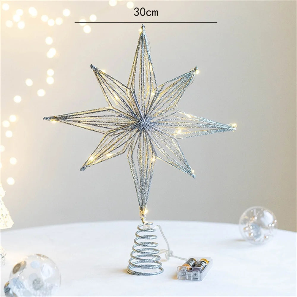 Christmas Tree Star Topper with LED Lights – 20/25/30cm Gold