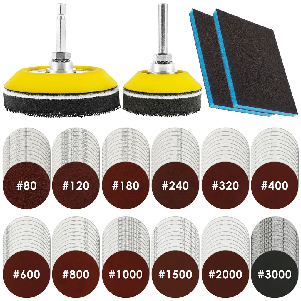 120Pcs 3inch Round Sand Paper Rotary Tool Accessories Sandpaper Discs Set with Durable Sanding Pad Sand Paper For 80-3000 Grits Zpaxo Set A