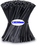 100-1000PCS Self-locking Plastic Nylon Tie Black Fastening Strap Cable-Tie-Set Cable Zip Tie Fastening Ring Zip Wraps Strap Tie Zpaxo Black-2.5x200mm 1000pcs