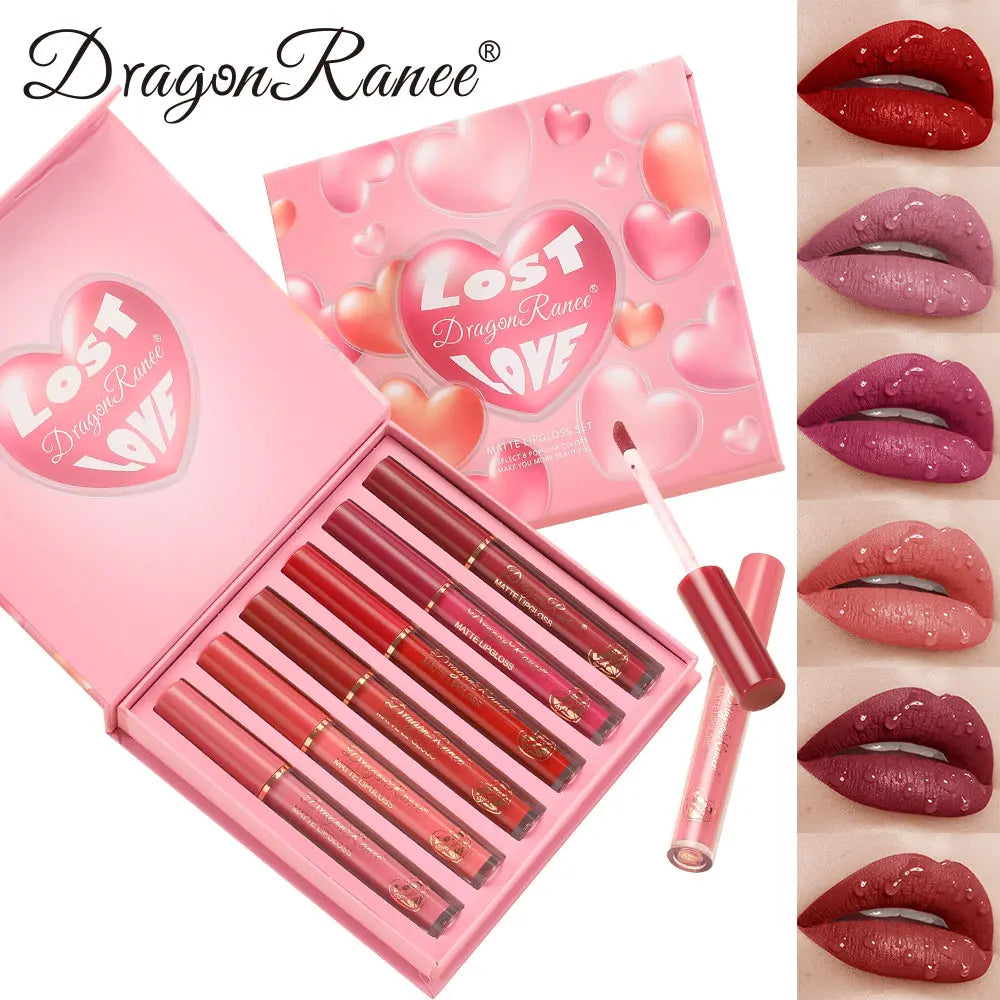 Set of Six Lip Glazes, Matte and Fine Texture, Easy to Apply, Non-Stick, Waterproof and Sweat-Proof, Versatile for Daily Use, Lip Gloss and Lipstick Set Zpaxo D8106