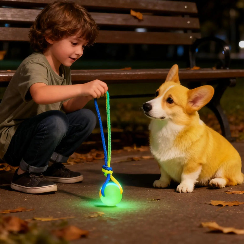Ball Toys for Dogs 2 Pieces Interactive Tug Glowing Teether with Rope Dog Play Ball for Puppy Small Medium Large Breed Boredom Zpaxo