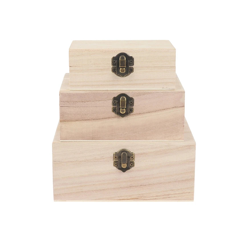 Retro Wooden Storage Box Lid Multifunction Hinged Boxes Packing