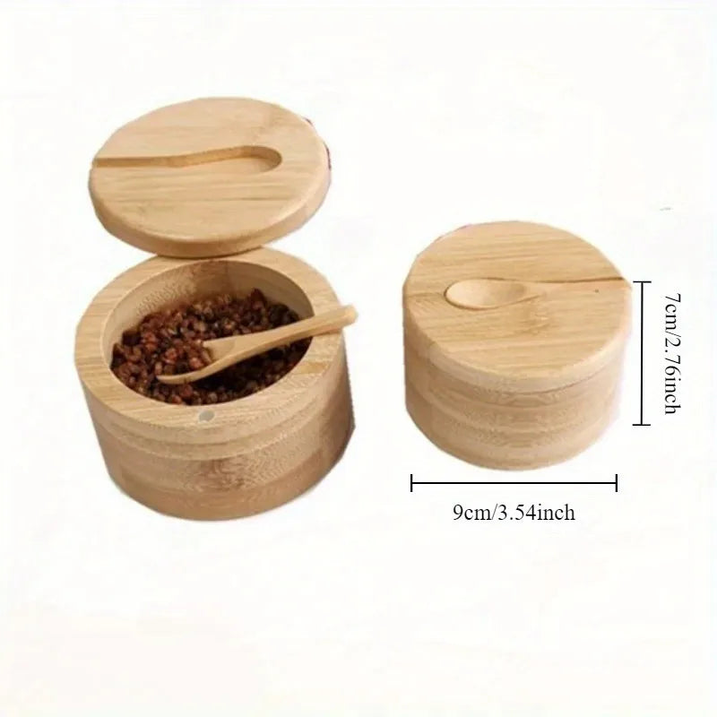 Salt Seasoning Jars Pepper Jar Bamboo Condiment Box Bowl Storage Pot Set Wood Sugar Container Holder Lid Function Multi Bowls Zpaxo