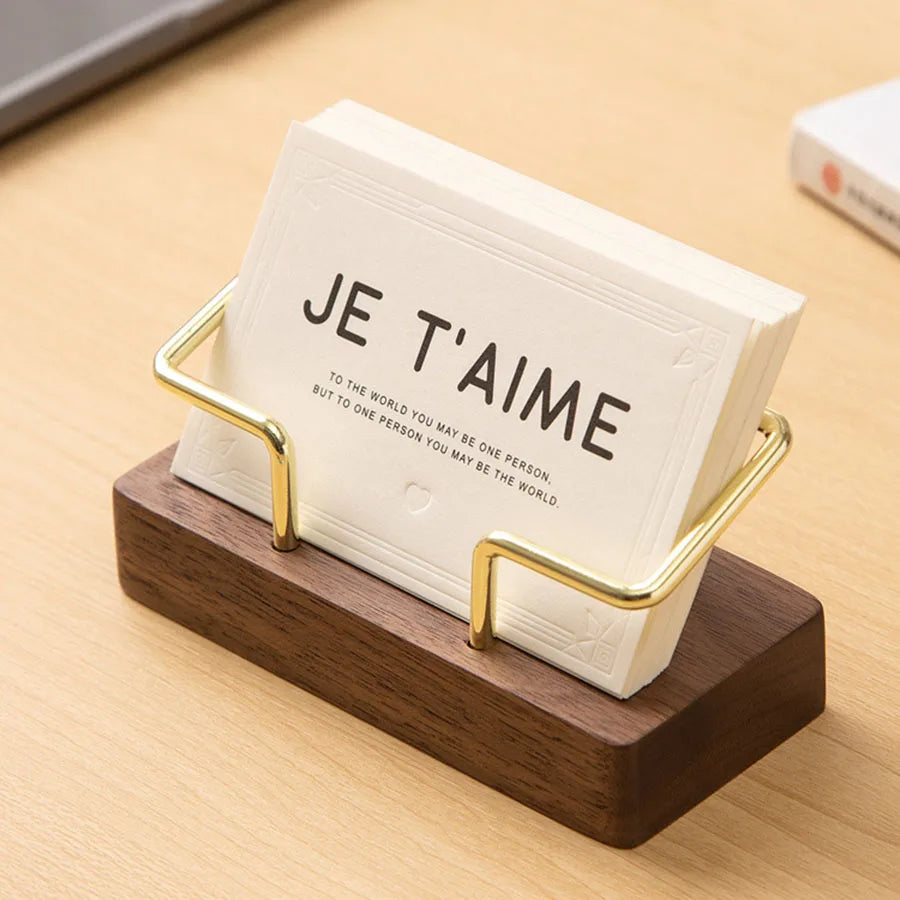 Creative Wood Business Card Holder Metal Storage Stand High-end Home