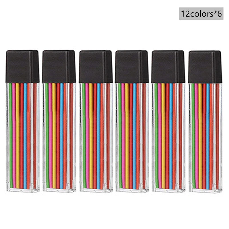 2mm Mechanical Pencil Set with Color/Black Lead Art Drawing Design Automatic Pencil Writing Student Office School Stationery Kit Zpaxo 6 box Color refills