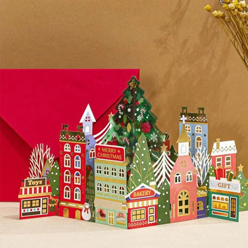 3D Pop-Up Christmas Greeting Card with Envelope | Gold Paper Carving 3D Greeting Card Zpaxo