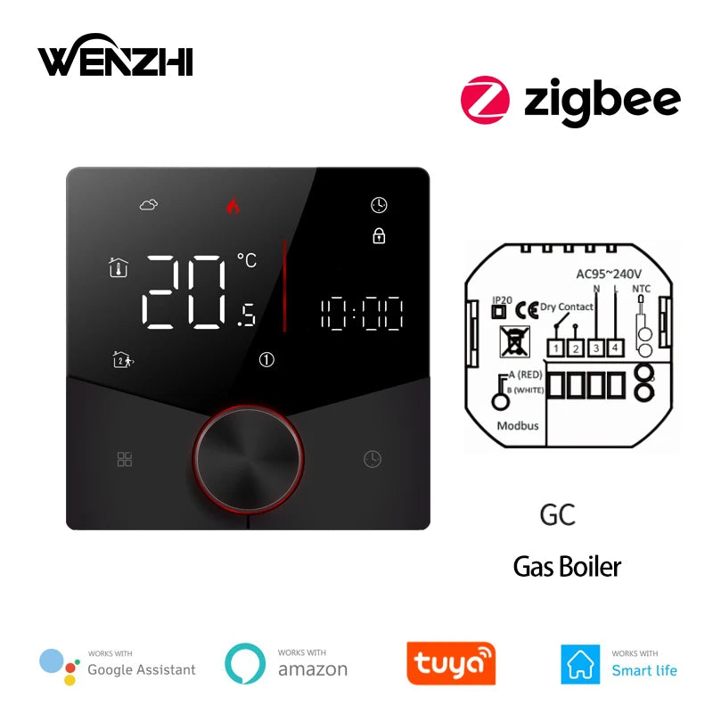 ZigBee/Wifi Warm Floor Room Heating Thermostat Temperature Controller For Water/Electric/Gas Boiler Tuya Smart Life Alexa Home Zpaxo Black 009-GC ZigBee