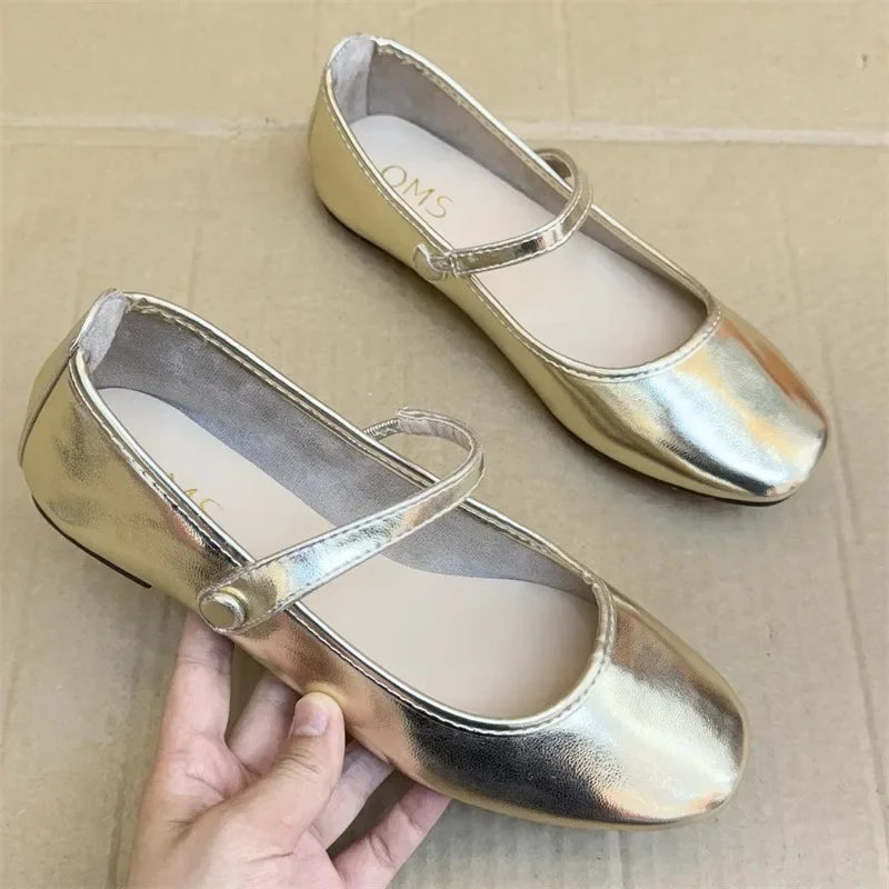 Flat Shoes for Women Spring Autumn Plus Size Round Toe Shallow Retro Single Shoe Slimming Effect New French Mary Jane Shoes Zpaxo