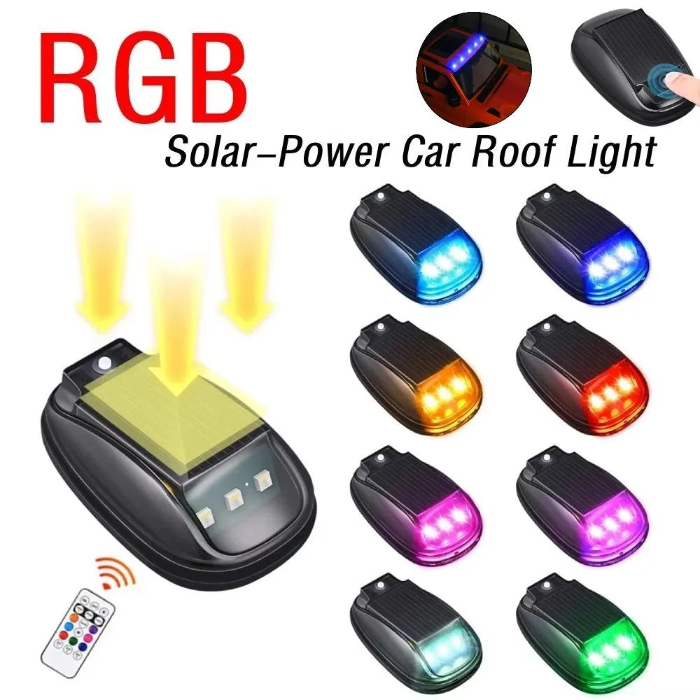 Wireless Solar LED Flash Light RGB Powered Roof Strobe Lights Auto Zpaxo