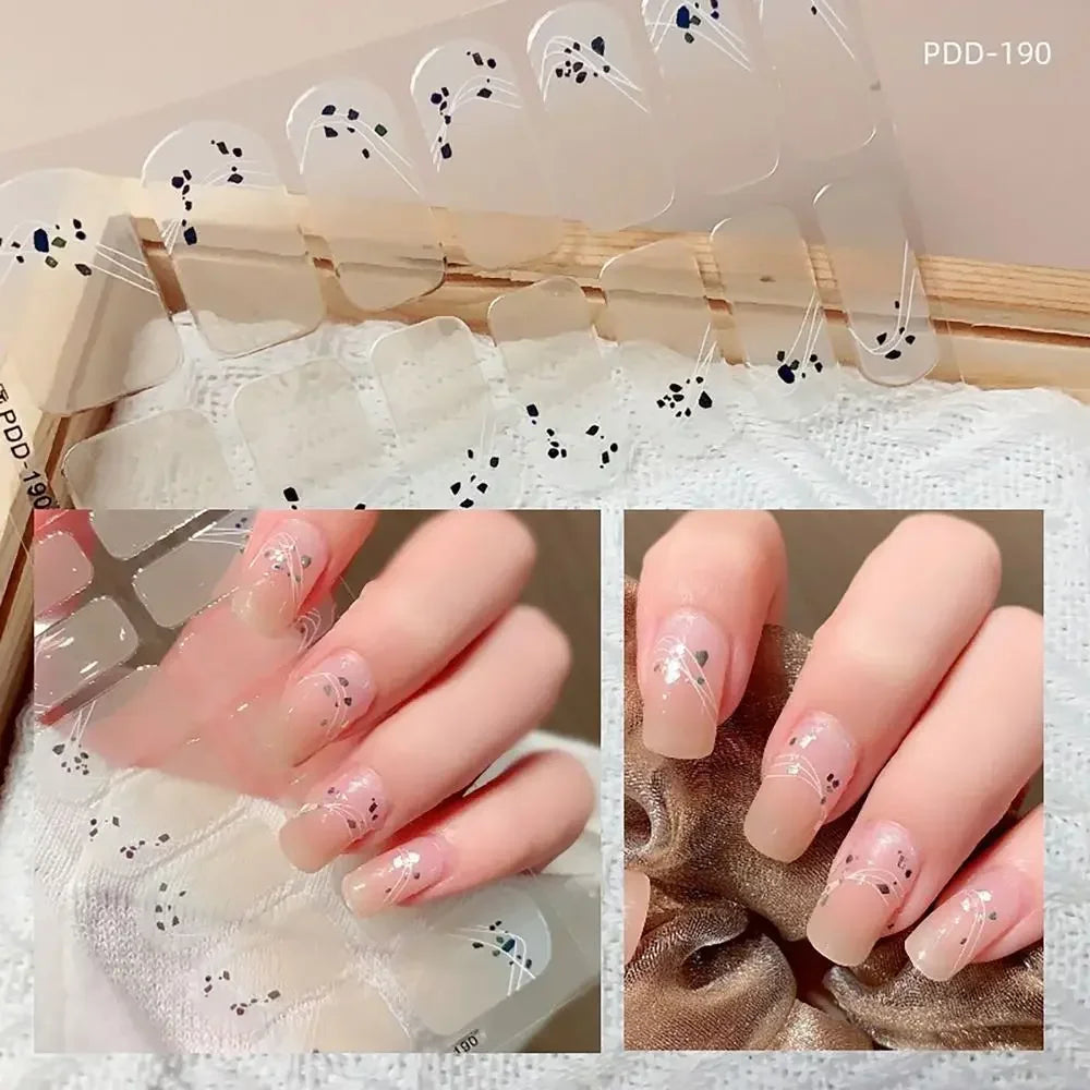 14Strips Gel Nail Stickers Full Cover Floristic Art Semi Cured Polish