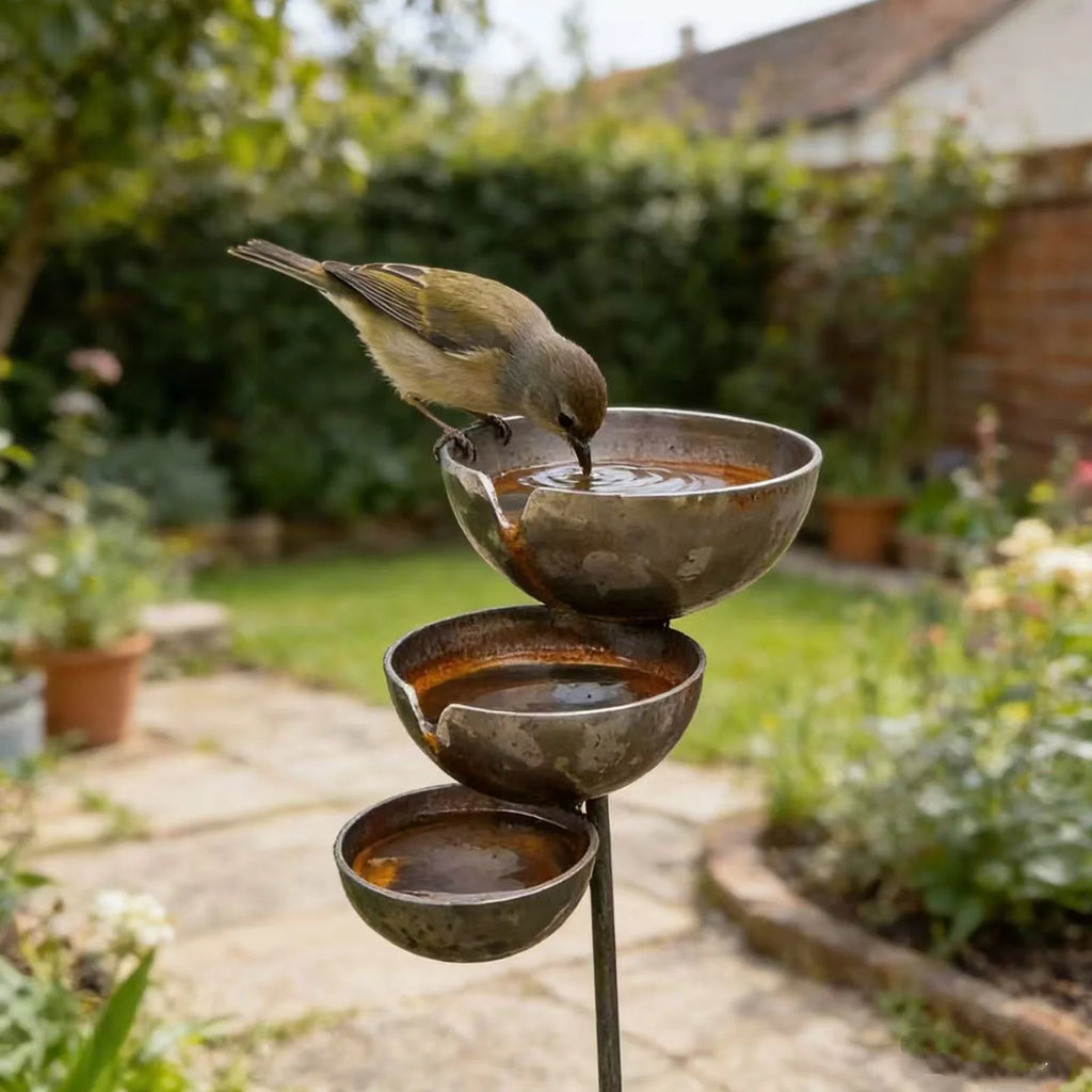 3-Layer Rain Catcher Garden Stake with Metal Stake Bird Bath and Bee Watering Station Garden Drinker for Outdoor Yard Art Decor Zpaxo
