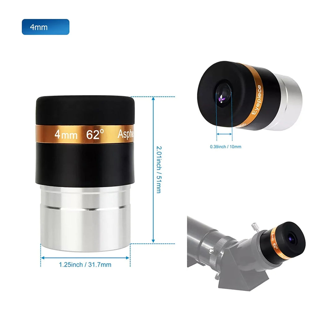 Eyepieces Telescope Lens HD Wide Angle 62 Aspheric Eyepiece 1 25-inch