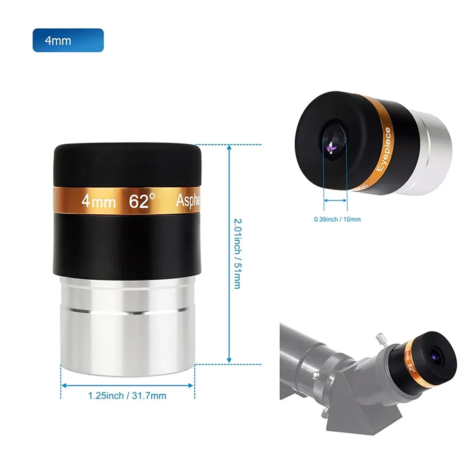 Eyepieces Telescope Lens HD Wide Angle 62 Aspheric Eyepiece 1 25-inch