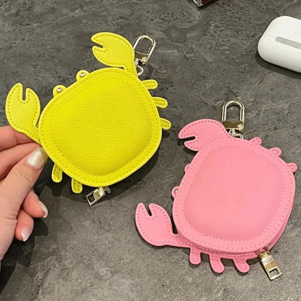 Cartoon Crab Coin Purse Keychain Cute Small Purse Crab PU Leather Pendant Zipper Backpack Hanger Earphone Bag Outdoor Zpaxo