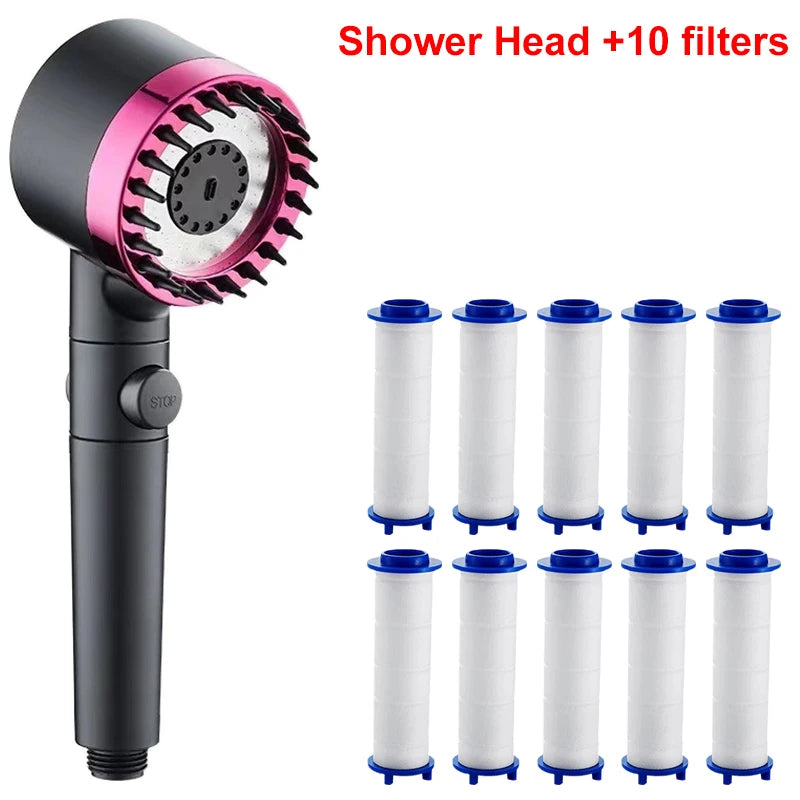 4 Modes Showerhead Pressure Shower Head Water Filtration Massage Zpaxo Purple and 10 Filter