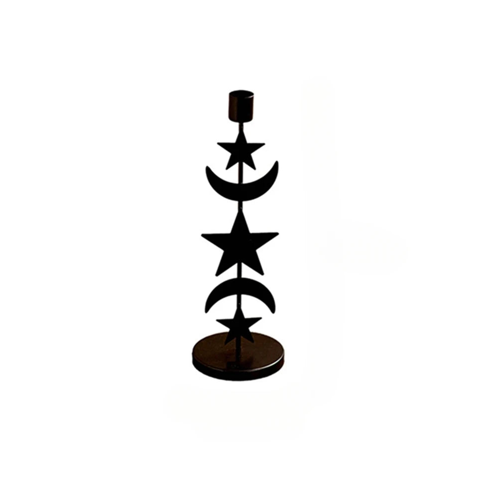 Nordic Wrought Iron Candle Holder Moon Star Design Romantic Tabletop