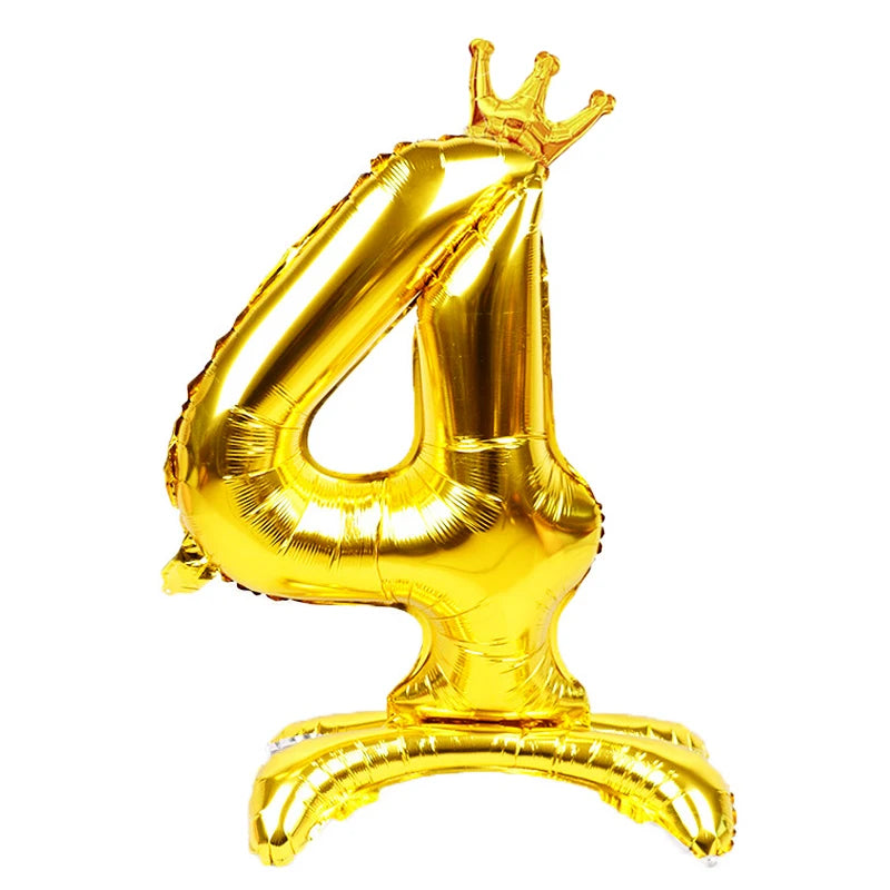 Gold Number Stand Foil Balloons Crown Digital Figures Globos 0-9 Zpaxo gold 4 32inch