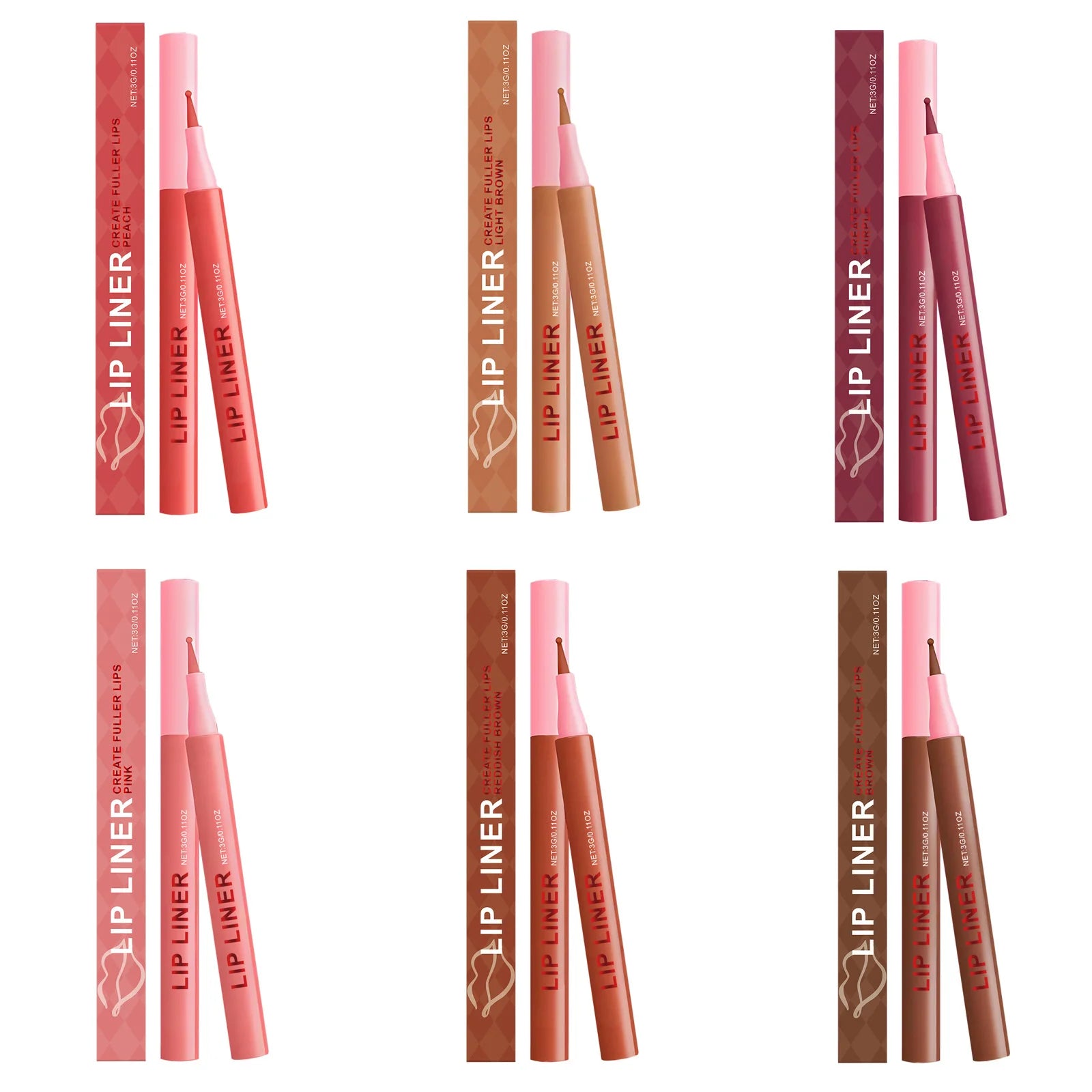 Ouhoe Waterproof Matte Lip Liner Pencil – 6 Colors Long-Lasting Lip Liner Pencil Zpaxo