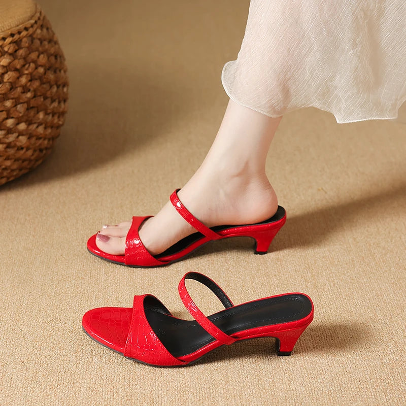 Fish Mouth Open Toe Summer Women's Fashion Vintage Heel Slippers Zpaxo