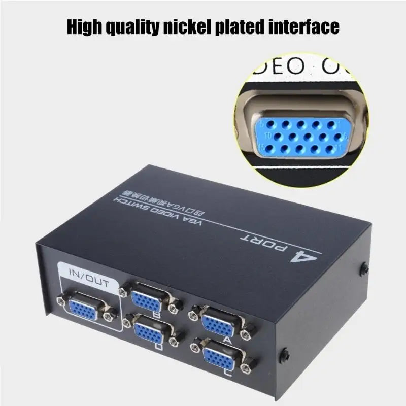 652F Metal 4 Way VGA Switcher For PC To Monitors Sharing With 1920x1440 Support Metal Zpaxo