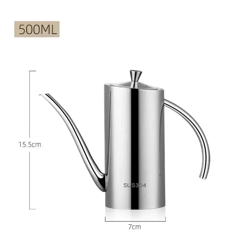 304 Stainless Steel Oil Pot Kitchen Oil Tank Sauce Vinegar Drip-Proof Dust-Proof Oil Storage Container To Store Kitchen Tools Zpaxo Bend 500ML