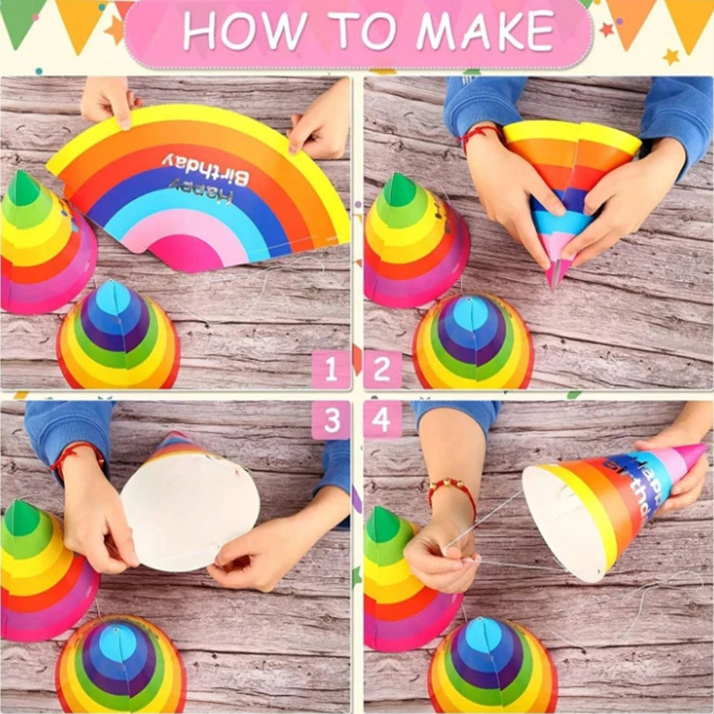 10Pcs Rainbow Birthday Party Hats Colorful Cone Paper Hats for Kids Boys Girls Adults Party Decoration Zpaxo