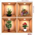 4Pcs 3D Plant Wall Stickers Floral Pattern Green Plants PVC Wall Sticker for Home Art Room Bedroom Background Decoration Zpaxo J2503258-W-4