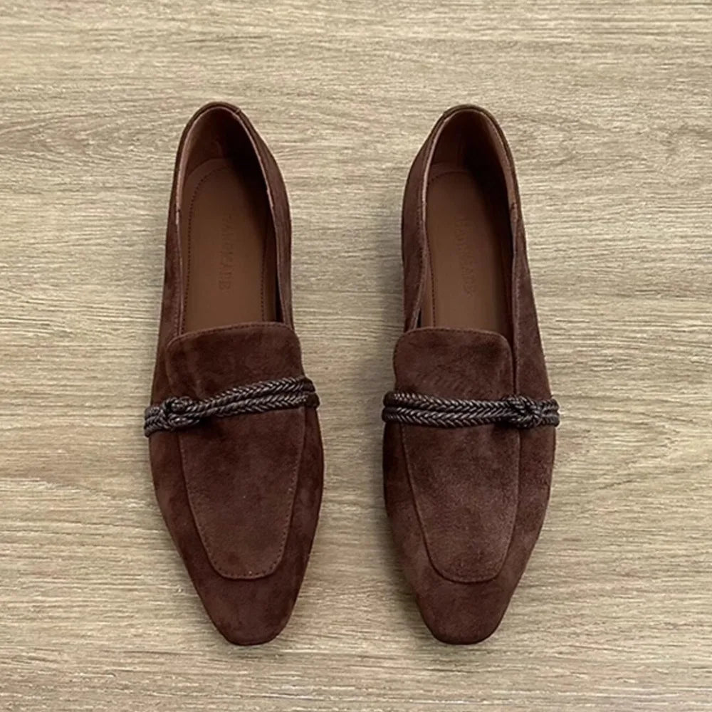 Loafers Women Square Toe 2026 Ladies Shoes Slip-on Vintage Buckle