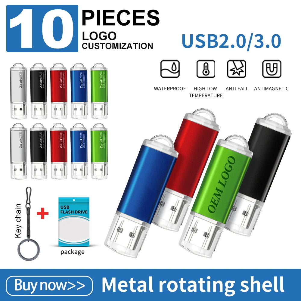 10PCS Custom LOGO USB Drive High Speed Usb Stick 3.0/2.0 Pen Drives 64G 32G Metal Flash Drive USB Memory Disk Cle USB Free Shipp Zpaxo