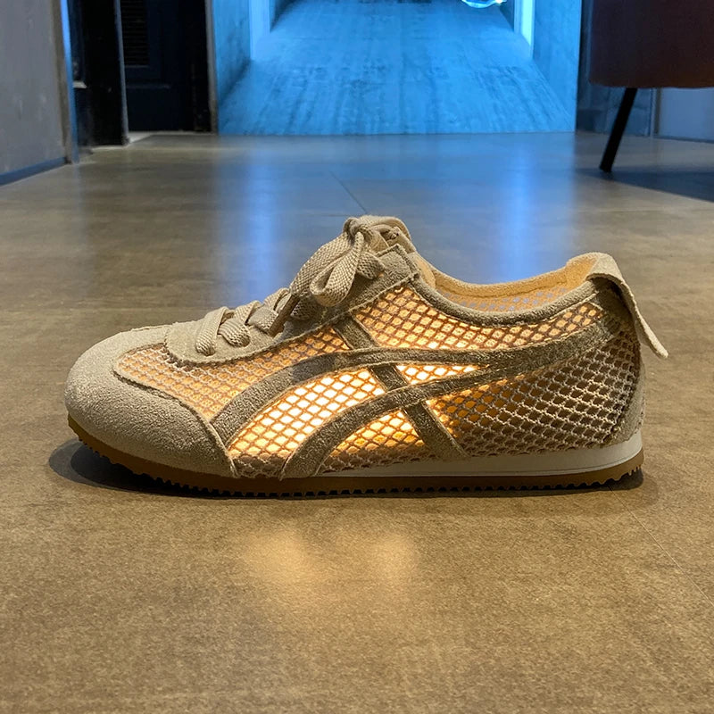 Women's Shoes Leather Retro Training Mesh Flat Casual Women
