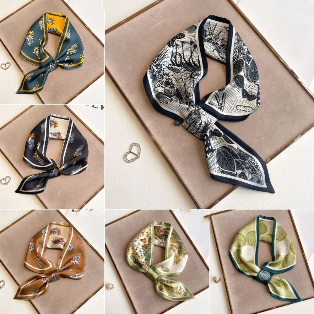 New 75cm Women Silk Scarf Multi-functional Elegant Ladies Neck Tie Flower Print Convenient Satin Silk Ribbons Summer Zpaxo