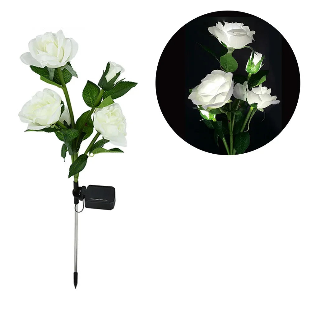 5 Heads Rose Solar Lamp Lights Outdoor Decoration Garden Lights for Yard Patio Garden Wedding Decor Fairy Lights Gardening Zpaxo White