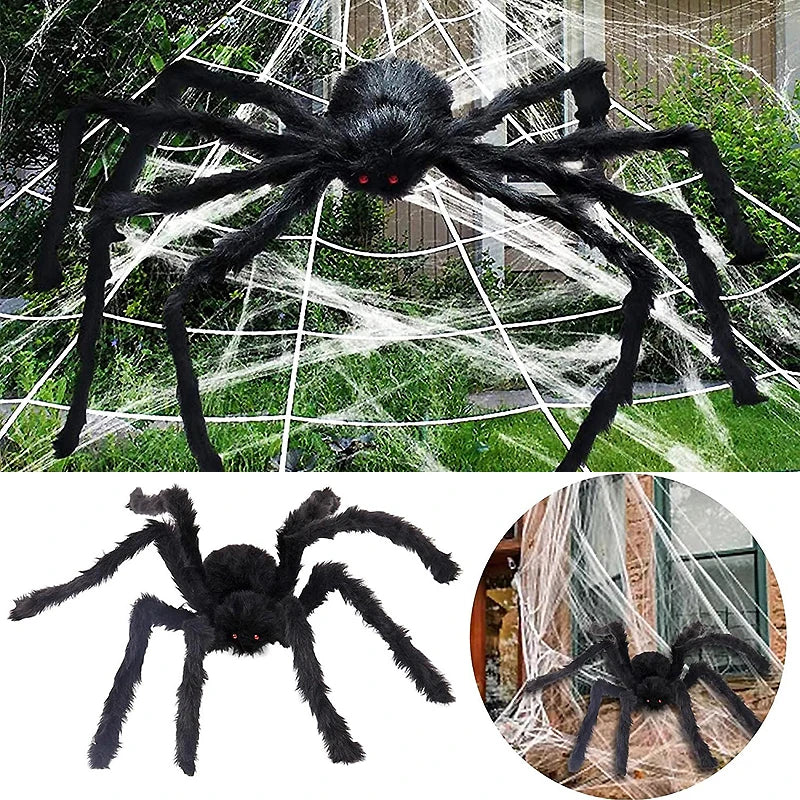 30 90 150 Halloween Giant Spider Big Plush Black Spiders Party Decor