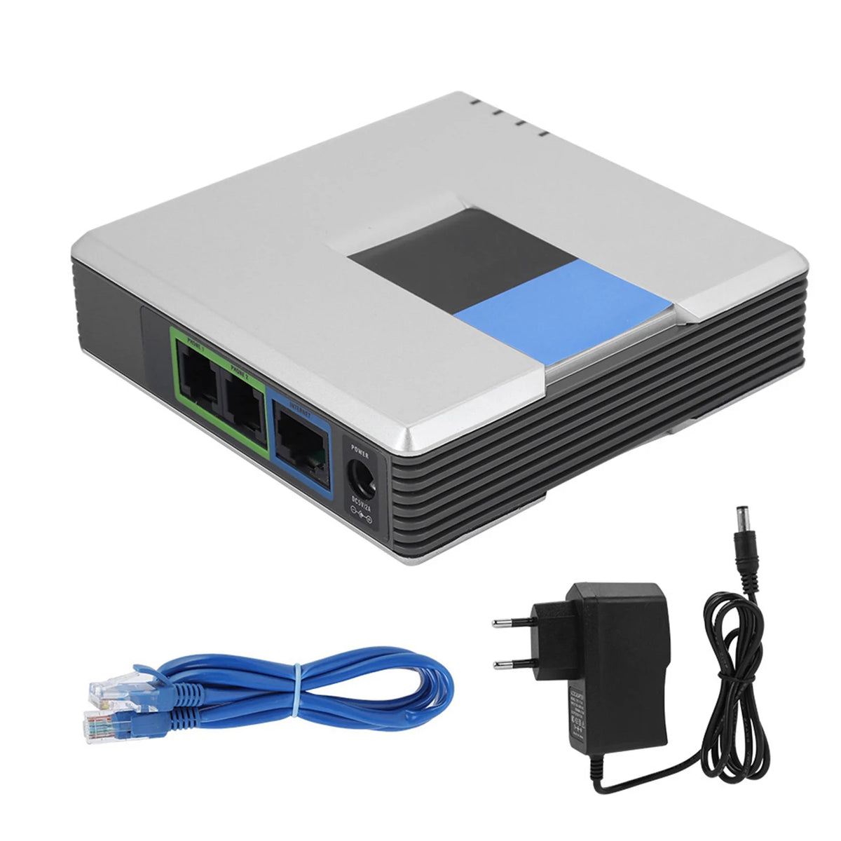 2 Ports Adapter SIP Internet Phone Gateway VoIP RJ45 Cable Linksys Zpaxo EU Plug