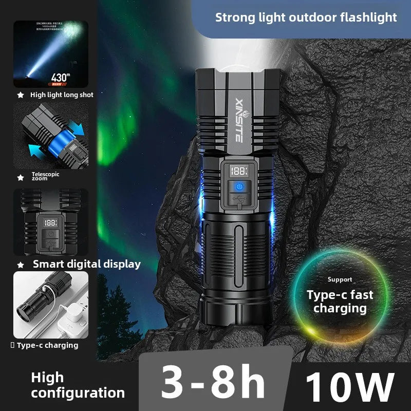 Strong Light Illumination Flashlight Telescopic Zoom Digital Display Zpaxo