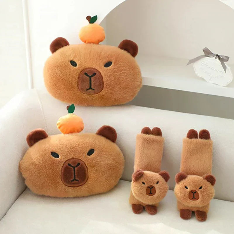 Capybara Plush Car Headrest Pillow & Tissue Box Holder