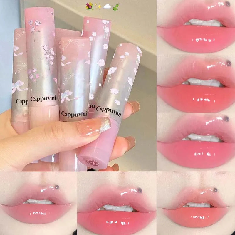 Mirror Glass Solid Lip Gloss Water Light Round Tube Lasting