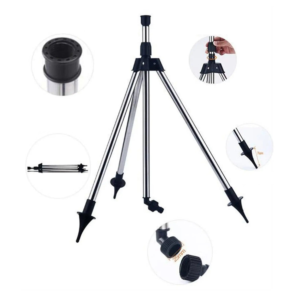 Automatic Lawn Sprinklers Tripod Adjustable Spray Stake Metal Base Water Diffuser for Field Vegetable and Garden Use Zpaxo Argent