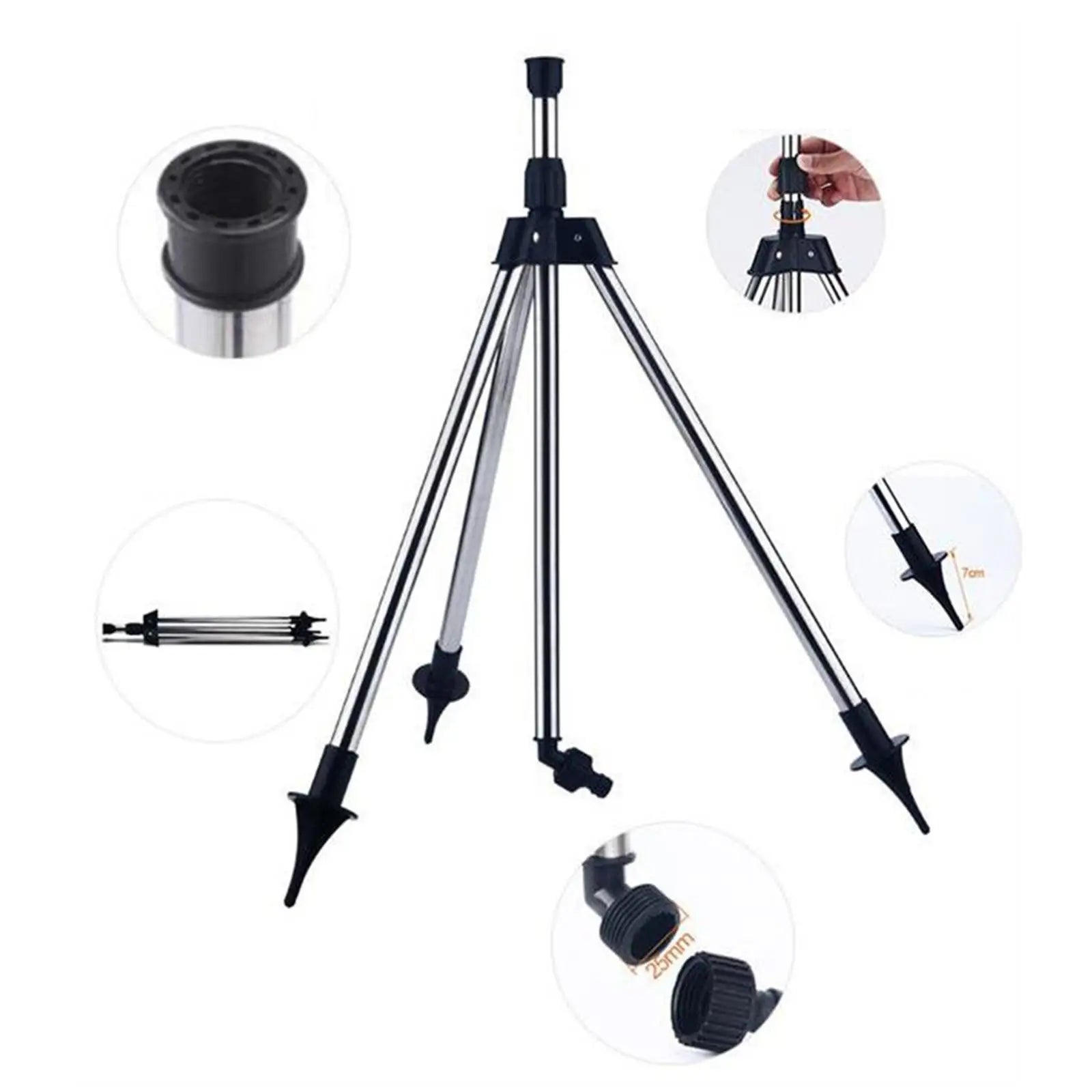 Automatic Lawn Sprinklers Tripod Adjustable Spray Stake Metal Base Water Diffuser for Field Vegetable and Garden Use Zpaxo Argent